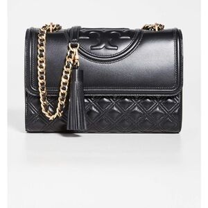 Tory Burch Medium FLEMMING Black Quilted Leather Convertible Shoulder Bag